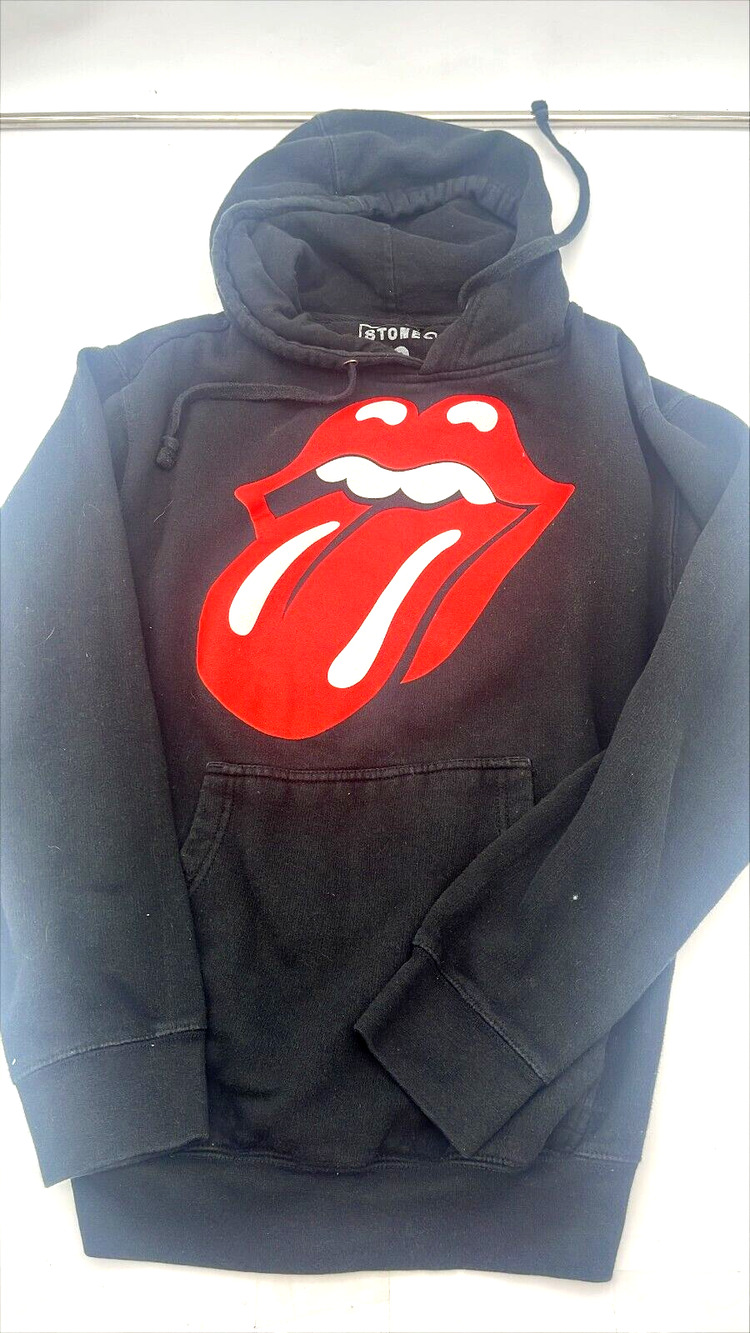 Rolling Stones Unisex Hoodie S (M) Black with Trademark Tongue Logo